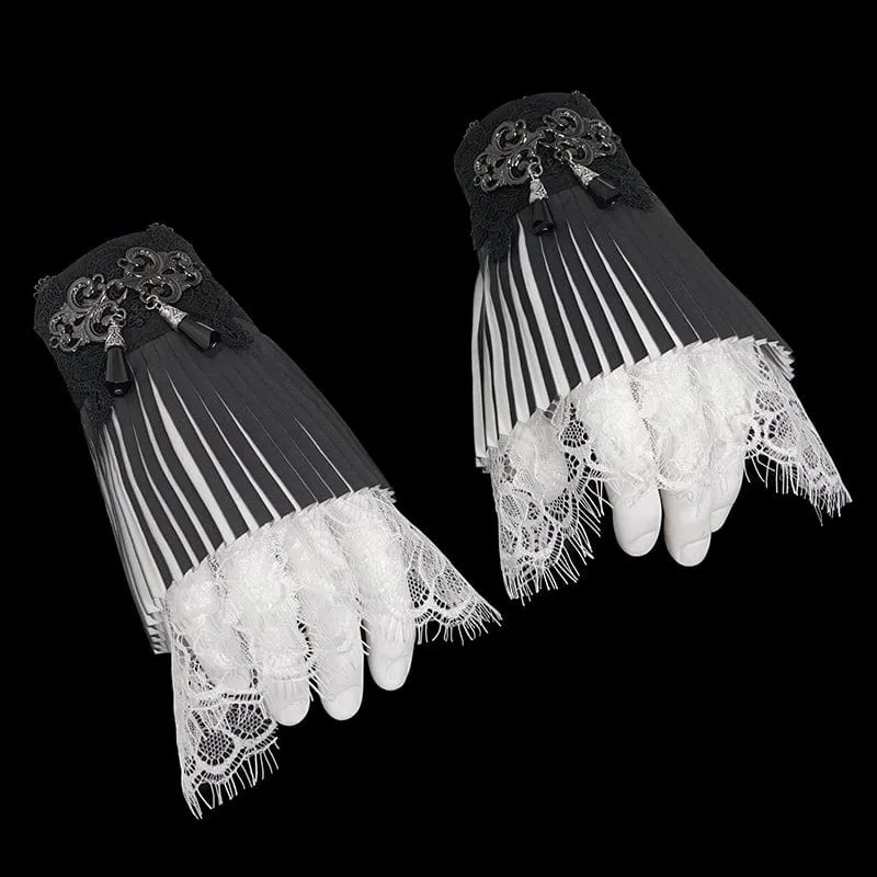 Gotische, zweifarbige, perlenbesetzte Spitzenhandschuhe für Damen