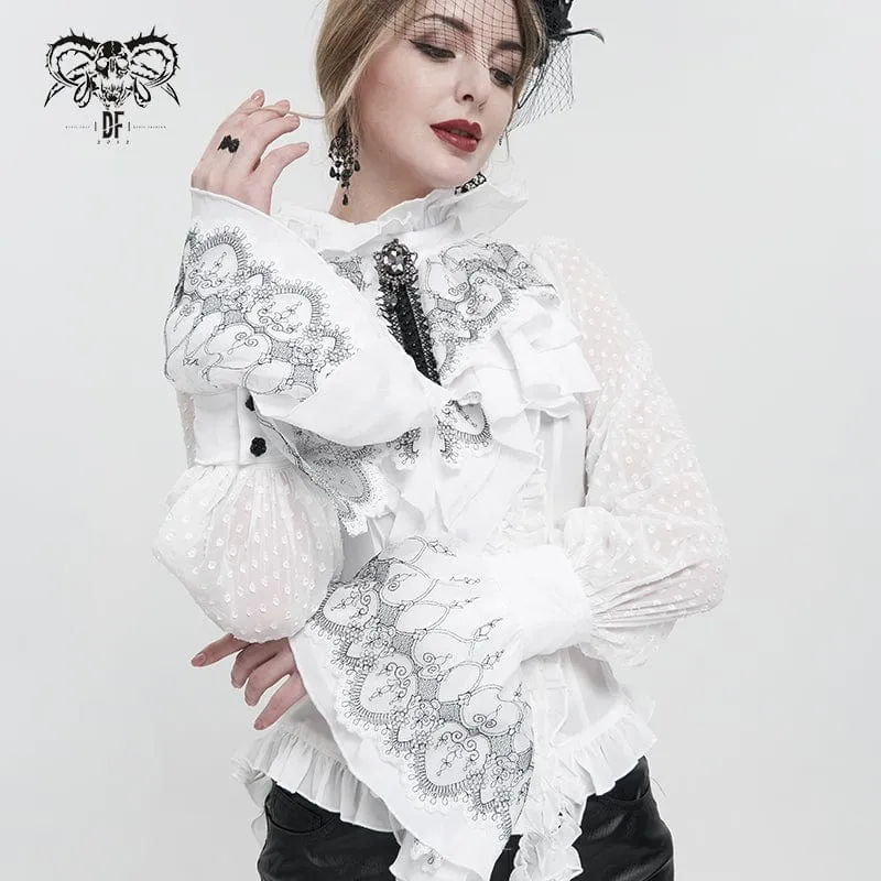 Gothic Handschuhe mit Blumenstickerei für Damen