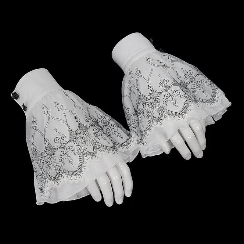 Gothic Handschuhe mit Blumenstickerei für Damen