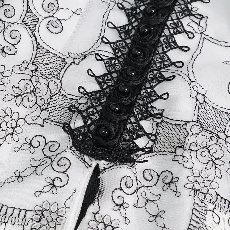 Gotische, mit Blumen bestickte, gekräuselte Halsbekleidung für Damen