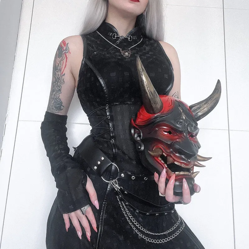 Gothic-Cheongsam-Kragen-Trägerkleid für Damen mit Überärmeln