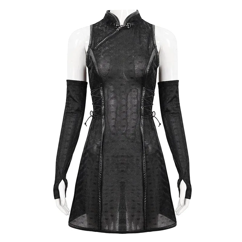 Gothic-Cheongsam-Kragen-Trägerkleid für Damen mit Überärmeln