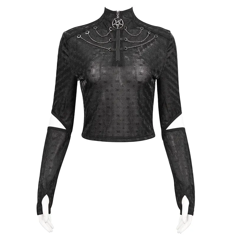 Gothic-Hemd mit Stehkragen und Ausschnitt für Damen