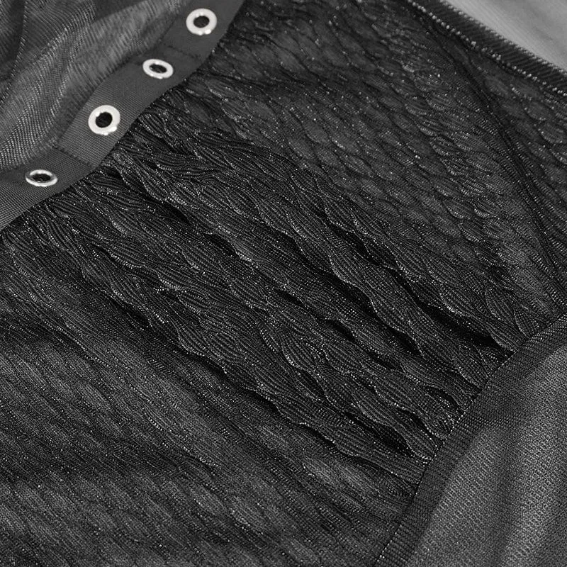 Durchsichtiges Damen-Punk-Stehkragen-Slash-Shoulder-Shirt