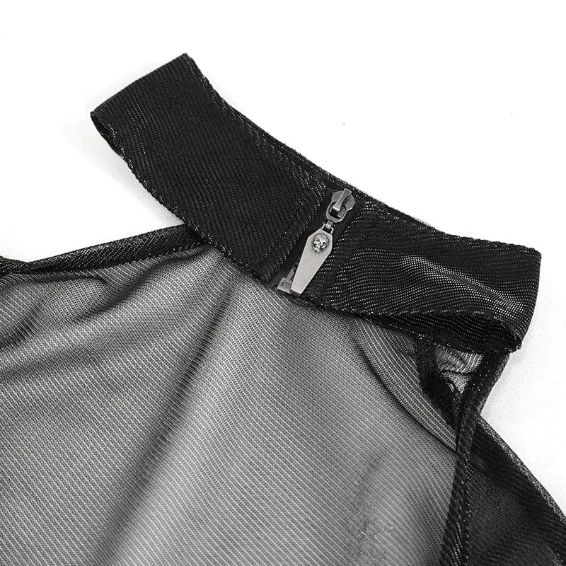 Durchsichtiges Damen-Punk-Stehkragen-Slash-Shoulder-Shirt
