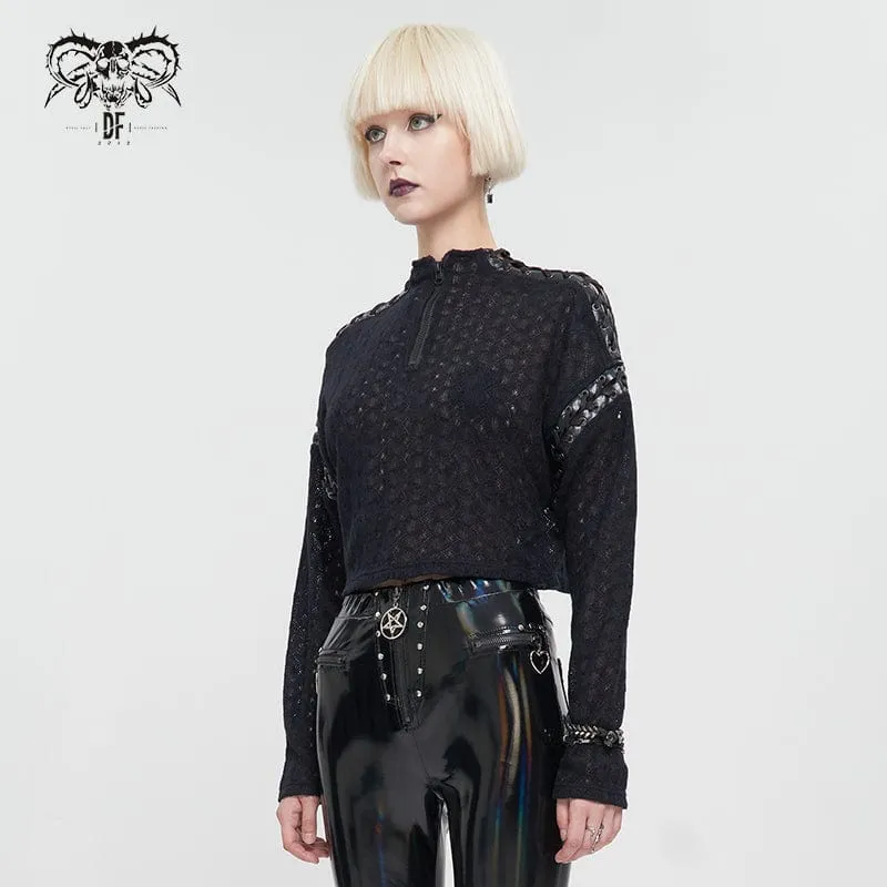Kurzer Pullover mit Punk-Nähten und Reißverschluss für Damen
