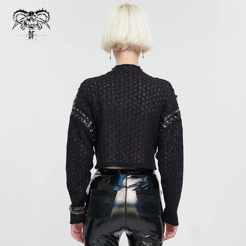 Kurzer Pullover mit Punk-Nähten und Reißverschluss für Damen