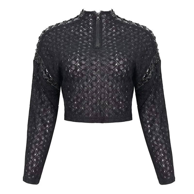 Kurzer Pullover mit Punk-Nähten und Reißverschluss für Damen