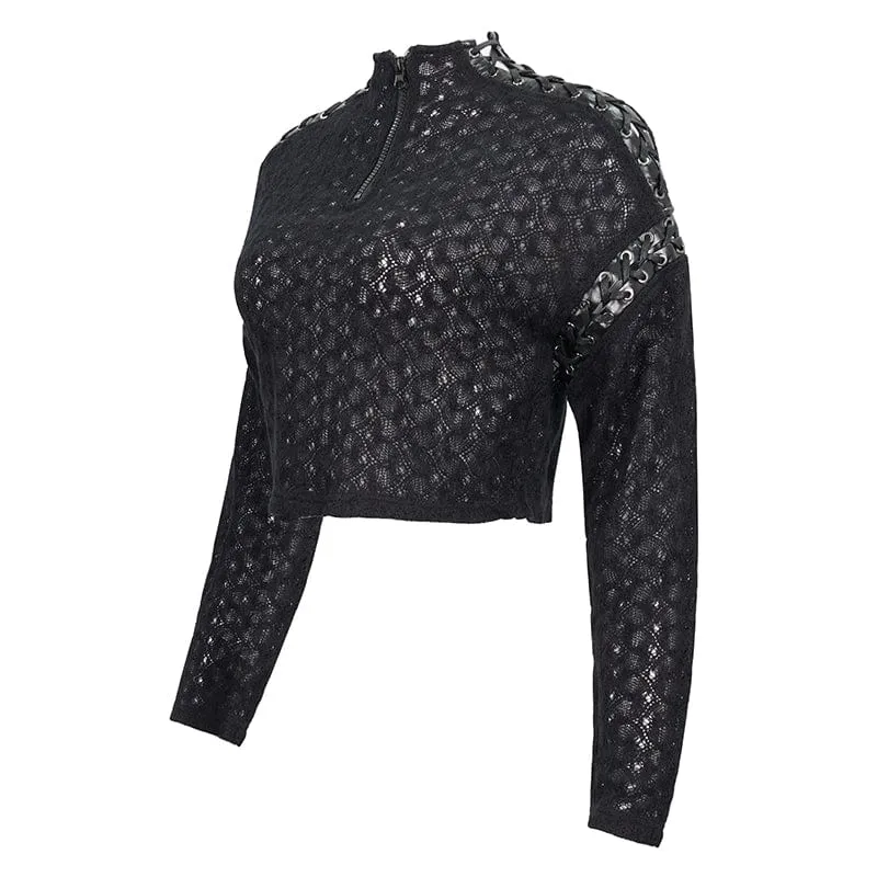 Kurzer Pullover mit Punk-Nähten und Reißverschluss für Damen