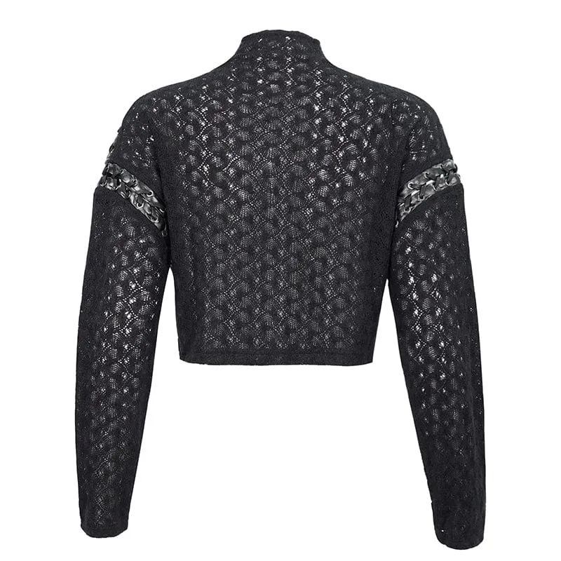 Kurzer Pullover mit Punk-Nähten und Reißverschluss für Damen