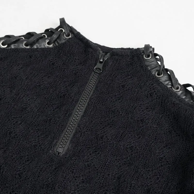 Kurzer Pullover mit Punk-Nähten und Reißverschluss für Damen