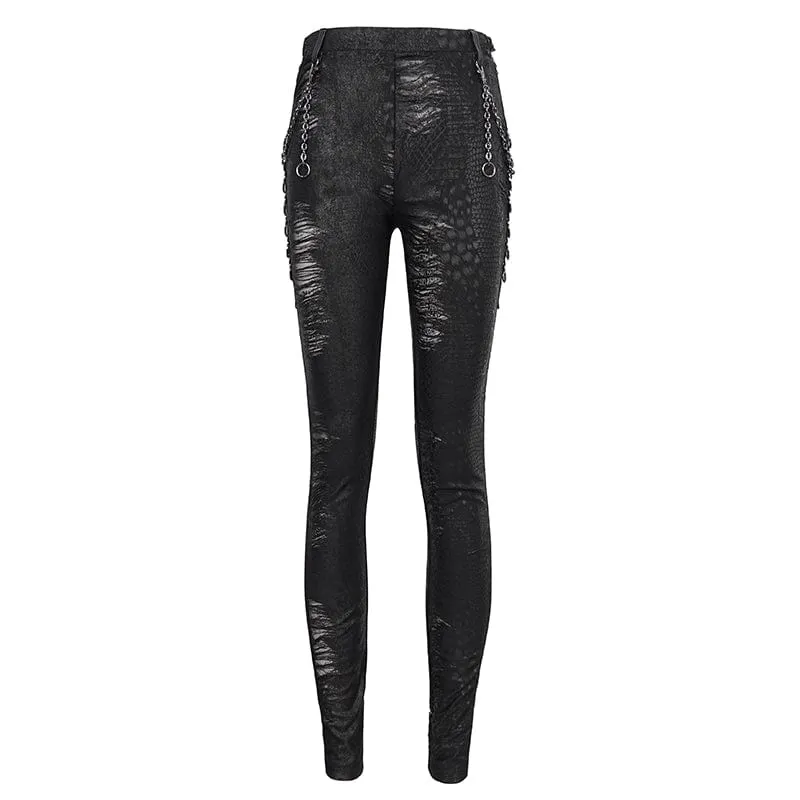 Gothic-Leggings mit zerrissenen Metallketten für Damen