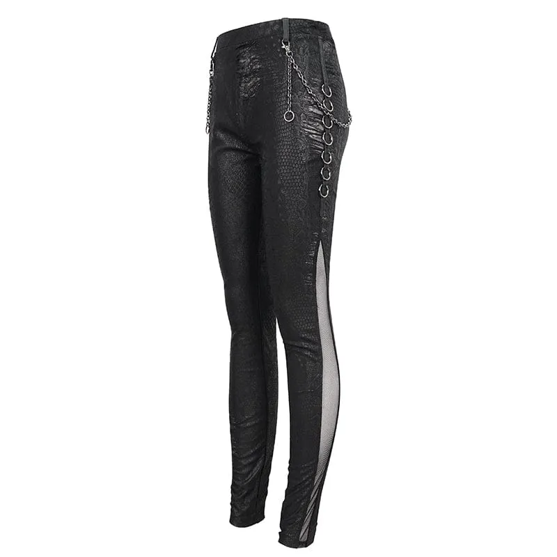 Gothic-Leggings mit zerrissenen Metallketten für Damen