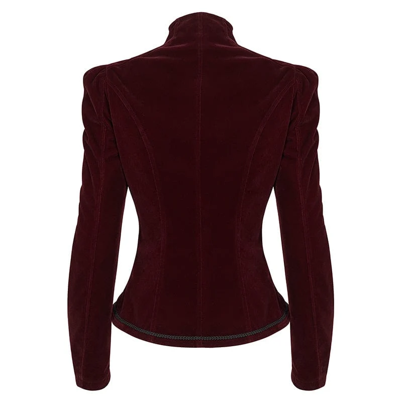 Damen Gothic Stehkragen Floral bestickte Jacke Rot