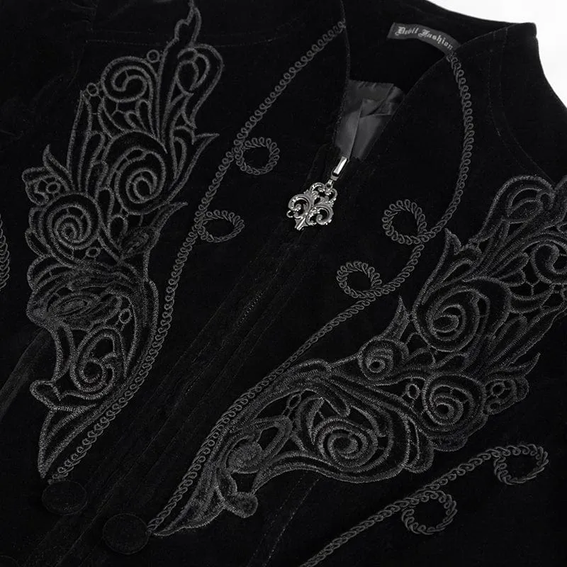 Gotische Damenjacke mit Blumenstickerei und Stehkragen