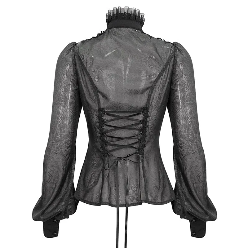 Gothic Riemchen Stehkragen Rüschenhemd für Damen