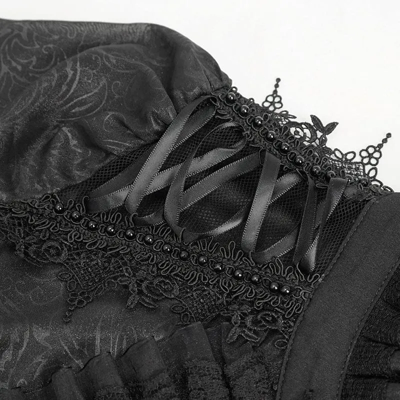 Gothic Riemchen Stehkragen Rüschenhemd für Damen