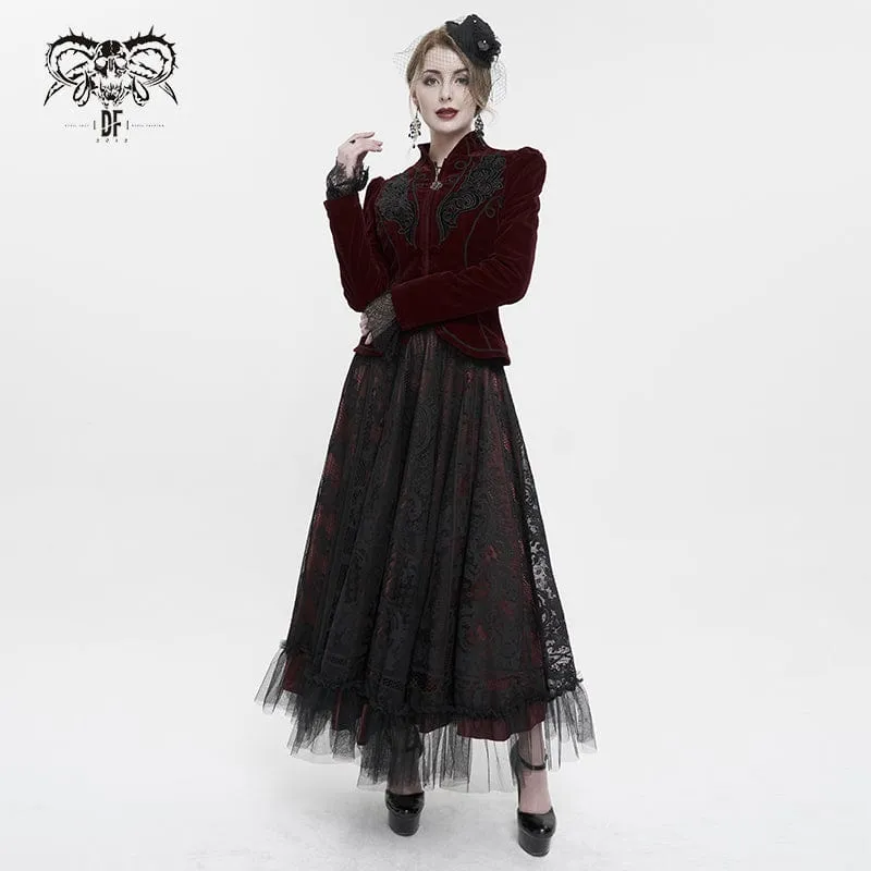 Mehrschichtiger, drapierter Gothic-Spitzenrock für Damen