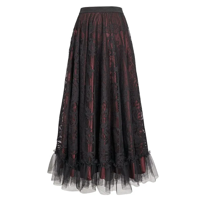 Mehrschichtiger, drapierter Gothic-Spitzenrock für Damen