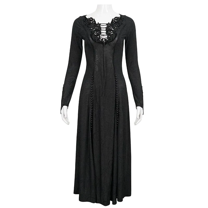 Damen Gothic Riemchen tiefes Blumen besticktes Kleid