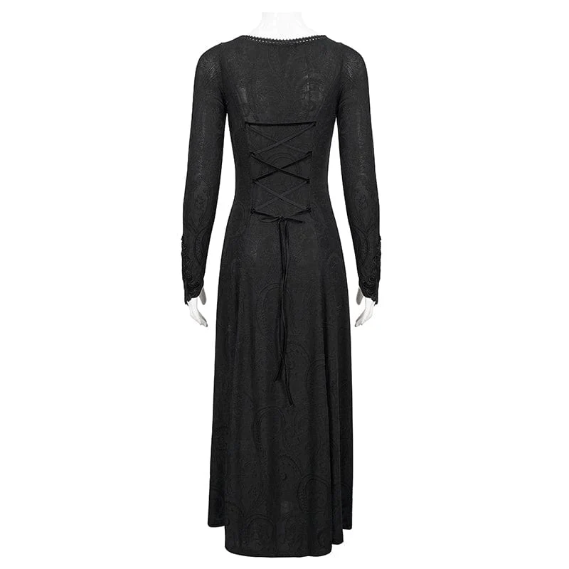 Damen Gothic Riemchen tiefes Blumen besticktes Kleid