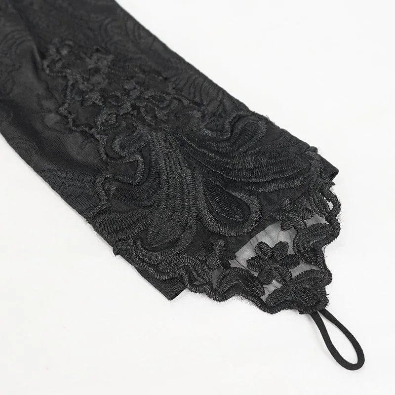 Damen Gothic Riemchen tiefes Blumen besticktes Kleid