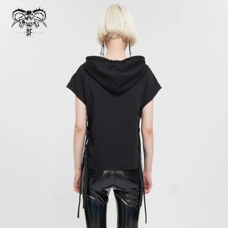 Damen Punk Strap Splice asymmetrisches kurzärmliges Crop Top