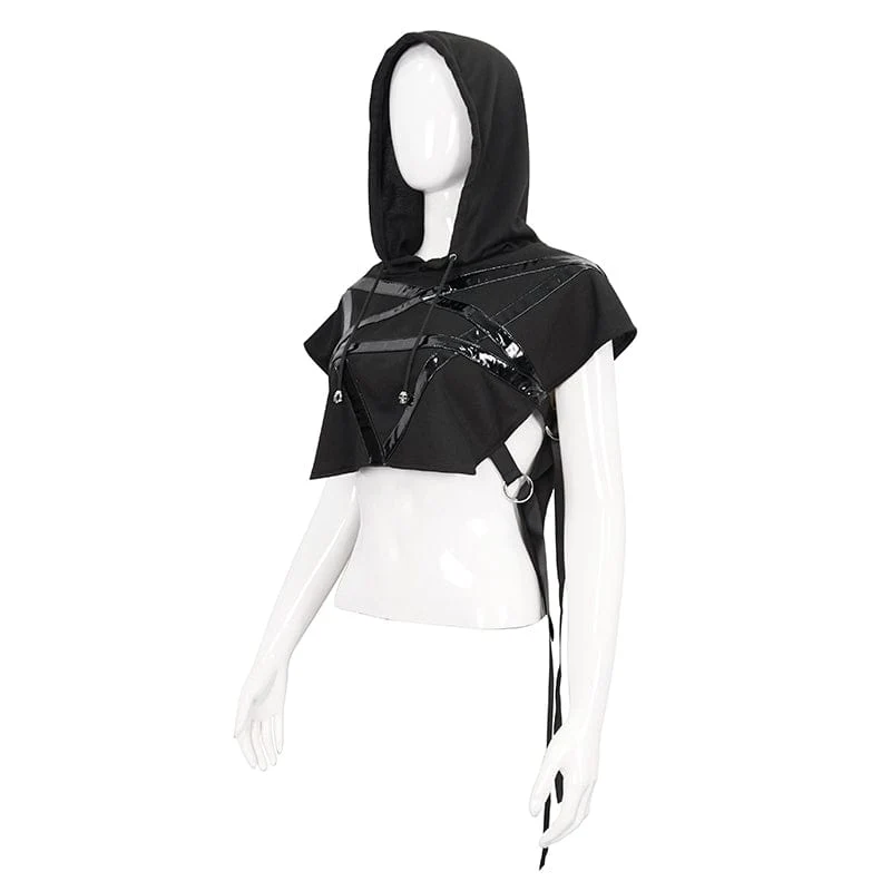 Damen Punk Strap Splice asymmetrisches kurzärmliges Crop Top
