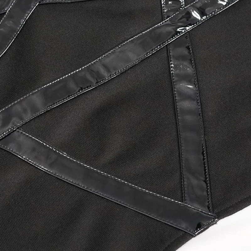Damen Punk Strap Splice asymmetrisches kurzärmliges Crop Top