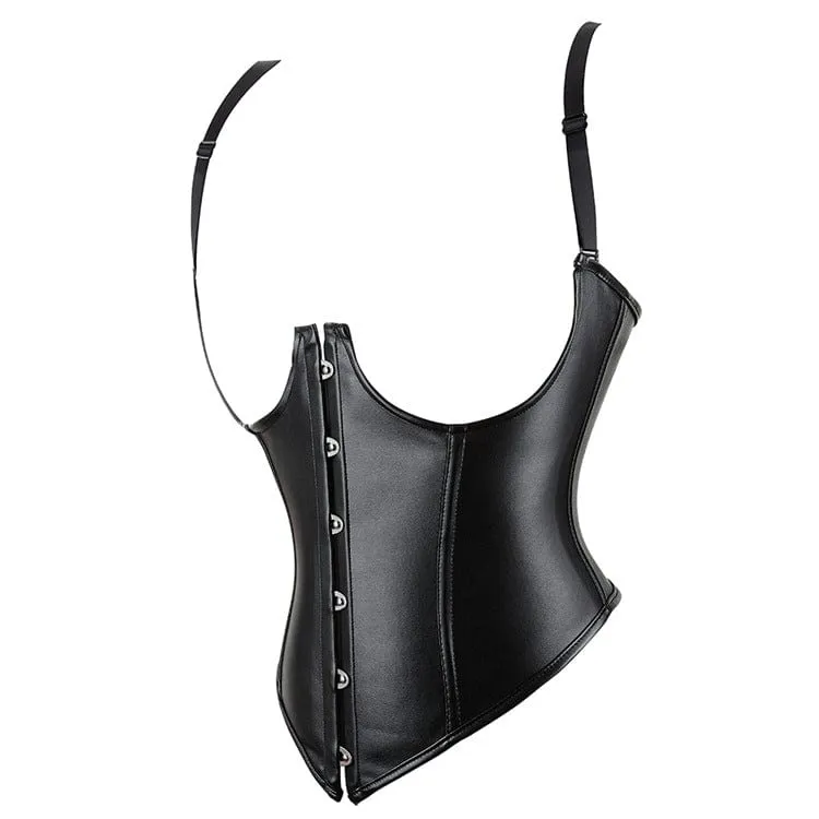 Damen Gothic Riemchen Kunstleder Unterbrustkorsett mit Trägern