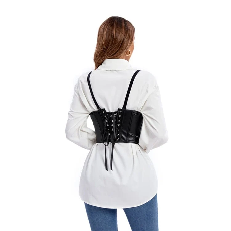 Damen Gothic Riemchen Kunstleder Unterbrustkorsett mit Trägern