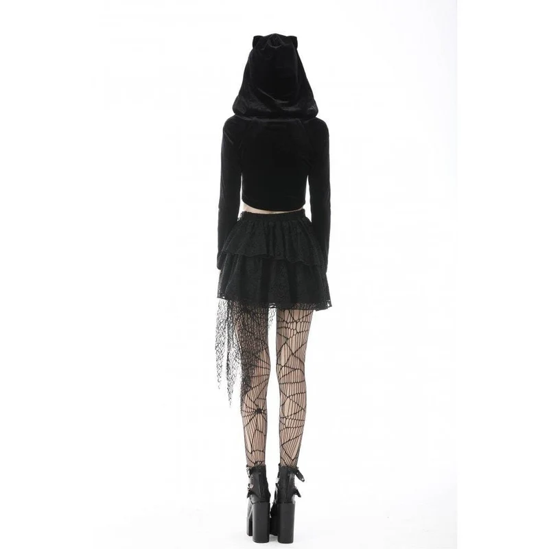 Damen Punk Unregelmäßiges Crop Top mit Reißverschluss und Katzenohren-Kapuze