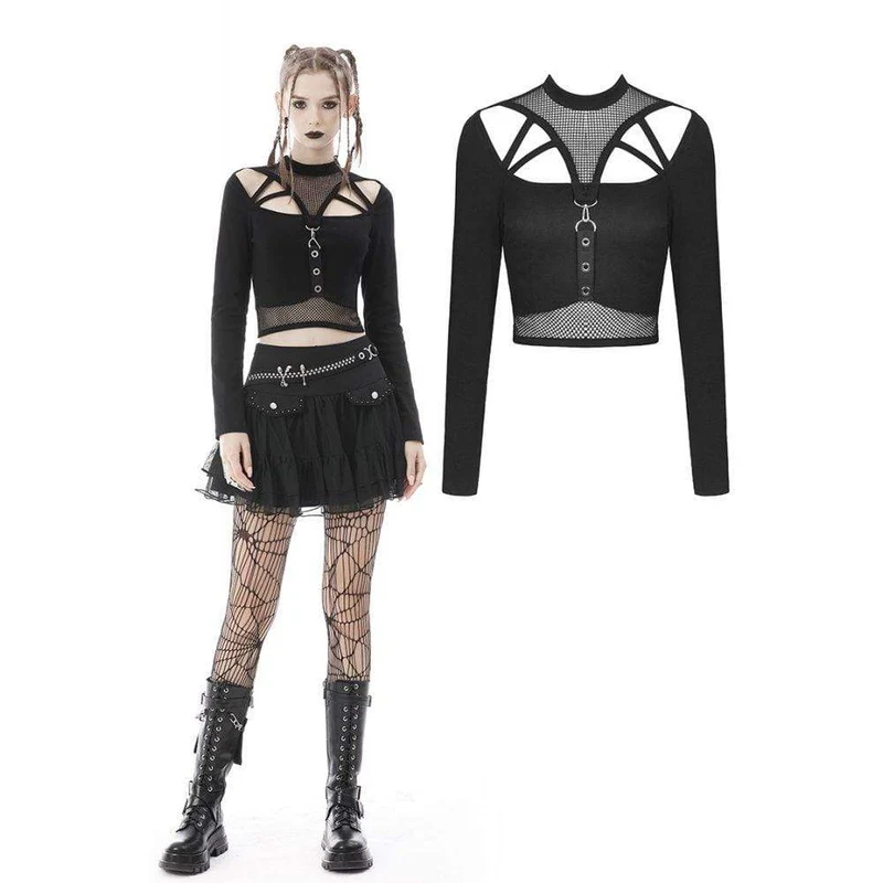 Damen Punk Cutout Mesh Splice Crop Top