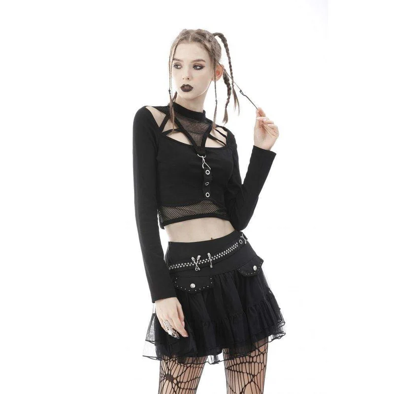Damen Punk Cutout Mesh Splice Crop Top