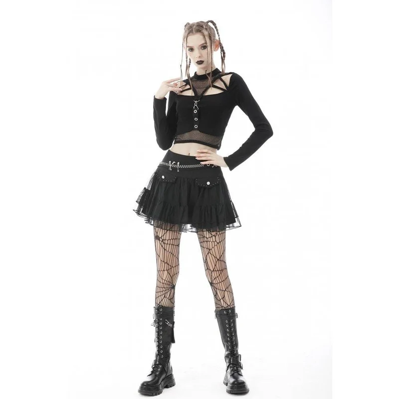 Damen Punk Cutout Mesh Splice Crop Top