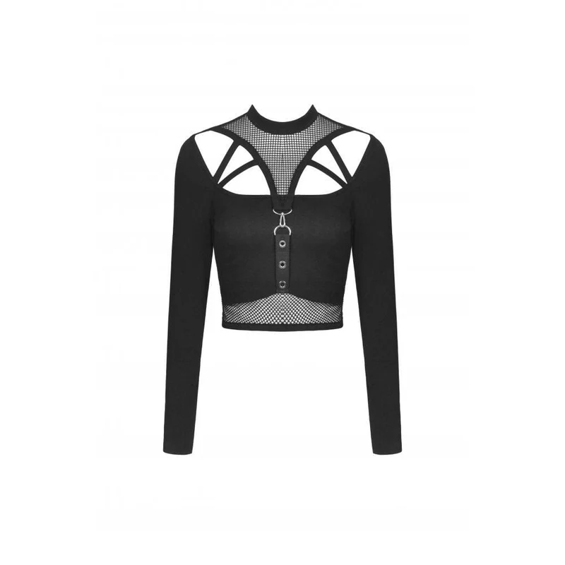 Damen Punk Cutout Mesh Splice Crop Top