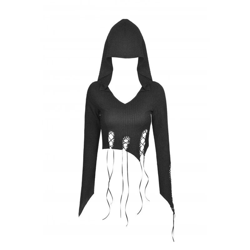 Damen Punk Unregelmäßiges Träger-Crop-Top mit Kapuze