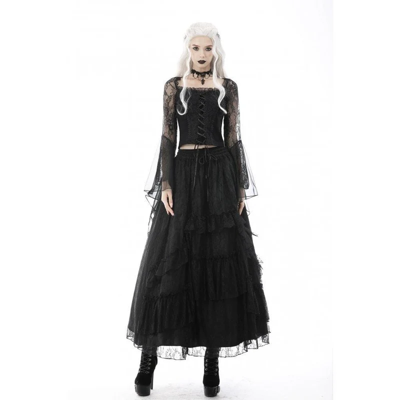 Gothic gerüschter, geschichteter langer Spitzenrock für Damen