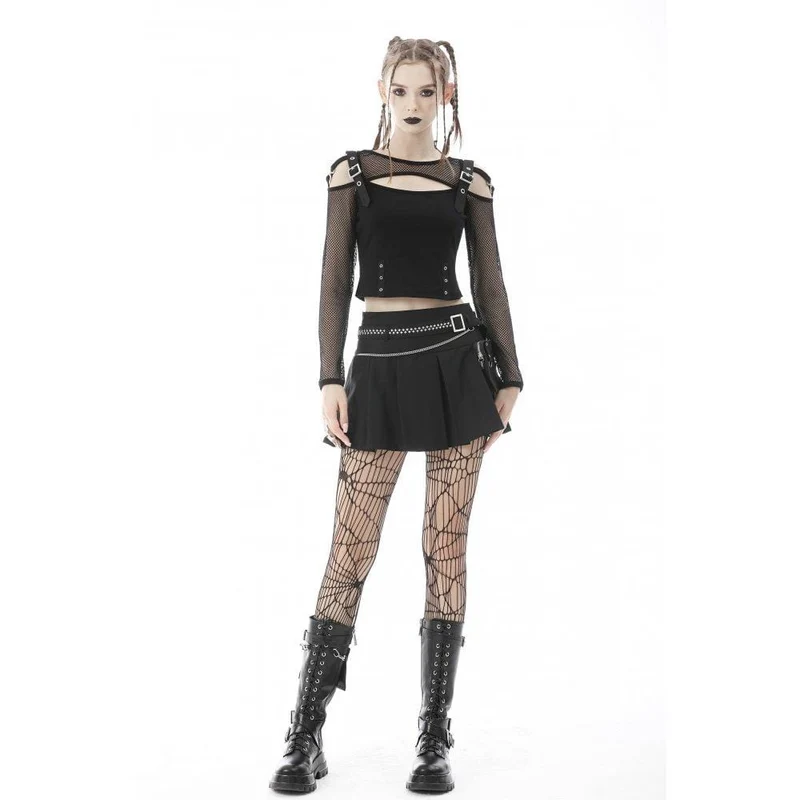 Damen Punk Plissierter Rock mit großen Taschen und Gürtel