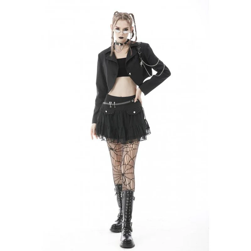Damen Punk Unregelmäßige Kurzjacke mit Kette