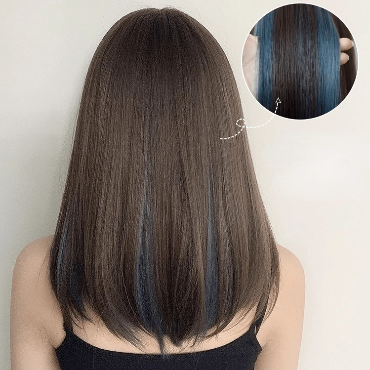 Damen Highlights seidige glatte Synthetikhaarperücke