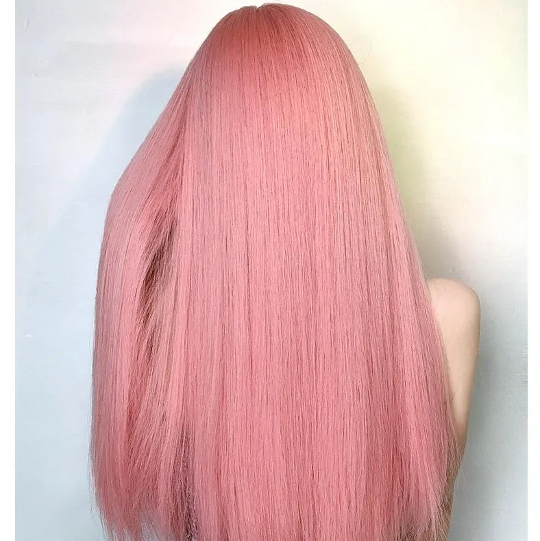 Natürliche glatte lange rosa Synthetikhaarperücke für Damen