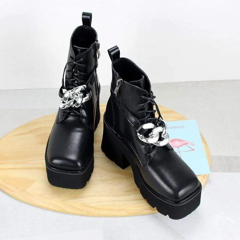 Gothic-Punk-Plateaustiefel mit eckiger Zehenpartie für Damen