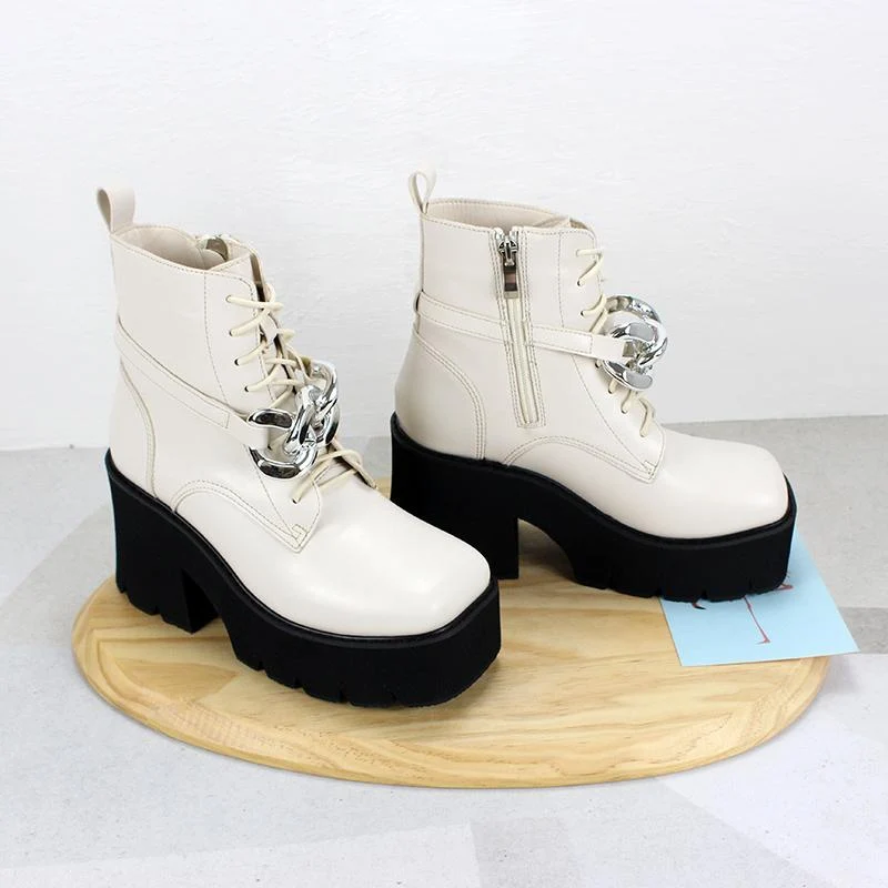 Gothic-Punk-Plateaustiefel mit eckiger Zehenpartie für Damen