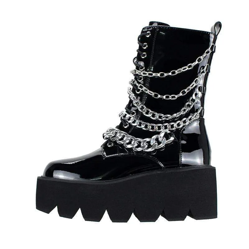 Gothic Punk Lacklederstiefel für Damen mit Kette