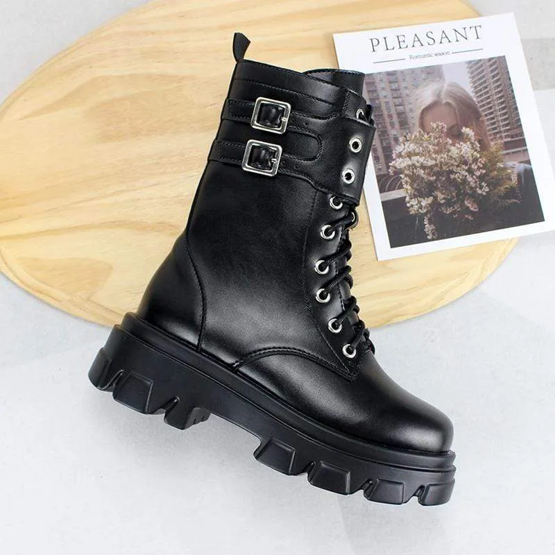 Damen Gothic Punk Zipper Schnallen Buskin Boots