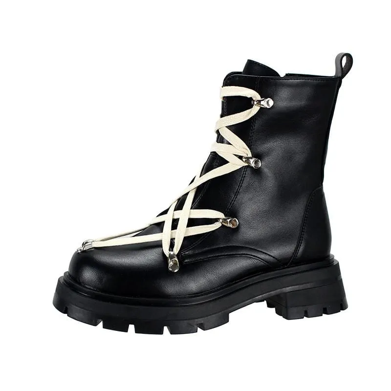 Gothic Punk Buskin Boots mit Schnürung und Reißverschluss für Damen