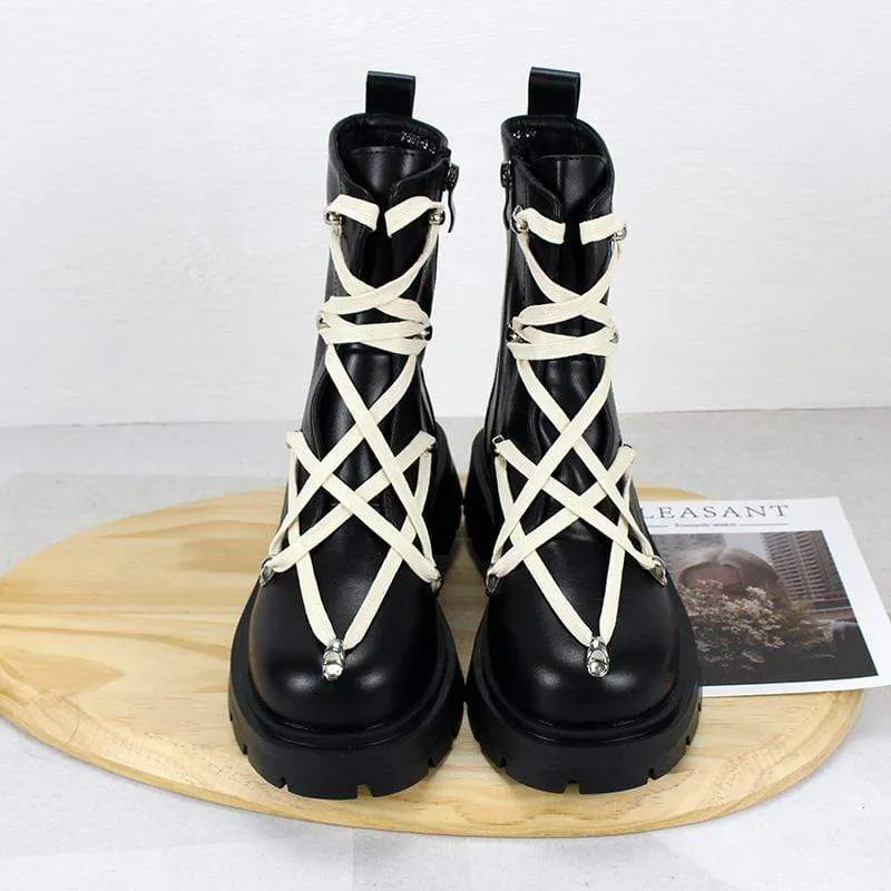 Gothic Punk Buskin Boots mit Schnürung und Reißverschluss für Damen