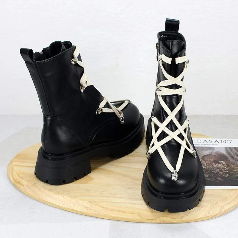 Gothic Punk Buskin Boots mit Schnürung und Reißverschluss für Damen