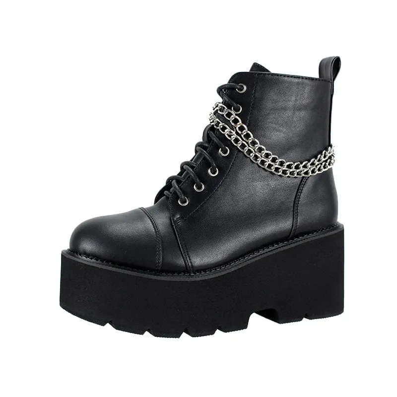 Damen Gothic Punk Zipper Chain Plateaustiefel